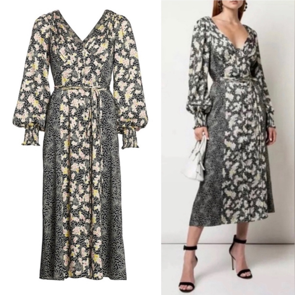 CINQ à SEPT Midi Jessica Dress Multicolor Floral Print Black Pink Size 0 - Picture 3 of 15